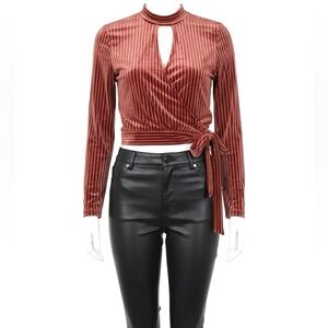 Lost + Wander Ribbed Velvet wrap Tie Blouse